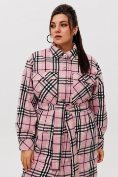 Рубашка в клетку на подкладке, с поясом, длина миди Anelli 1338 розовый_кизил - фото 5