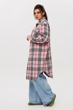 Рубашка в клетку на подкладке, с поясом, длина миди Anelli 1338 розовый_кизил - фото 4