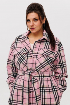 Рубашка в клетку на подкладке, с поясом, длина миди Anelli 1338 розовый_кизил - фото 3