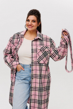 Рубашка в клетку на подкладке, с поясом, длина миди Anelli 1338 розовый_кизил - фото 1