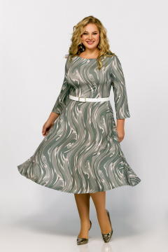 Платье из вискозы с талиевыми выточками, юбка А-силуэта Swallow 788 шалфей,принт«светлые_разводы» - фото 4