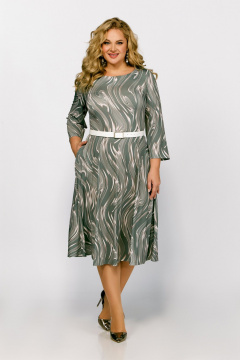 Платье из вискозы с талиевыми выточками, юбка А-силуэта Swallow 788 шалфей,принт«светлые_разводы» - фото 2