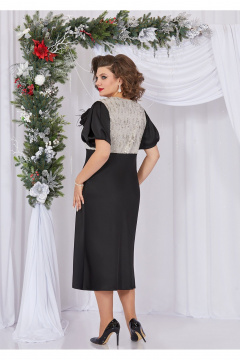 Платье из атласа и пайеток с V-вырезом и расклешенной юбкой Mira Fashion 5496 - фото 3