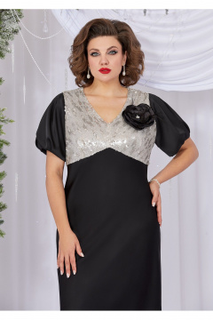 Платье из атласа и пайеток с V-вырезом и расклешенной юбкой Mira Fashion 5496 - фото 2