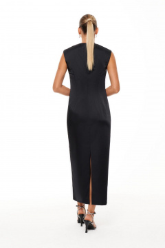 Черное атласное платье с талиевым кроем и разрезом Панда 165880w черный - фото 3