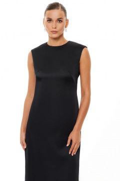 Черное атласное платье с талиевым кроем и разрезом Панда 165880w черный - фото 2