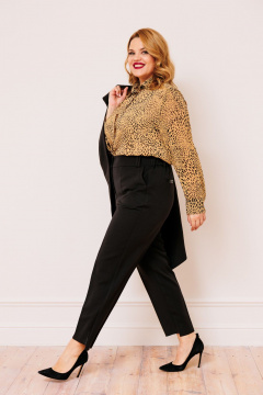 Классические брюки из костюмной ткани с эко-кожаными деталями AMUAR 1020 черный - фото 2