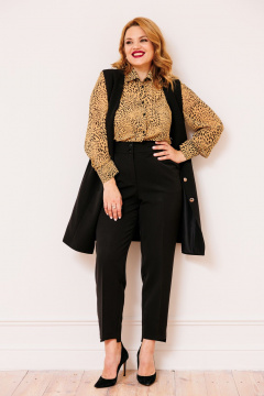 Классические брюки из костюмной ткани с эко-кожаными деталями AMUAR 1020 черный - фото 5