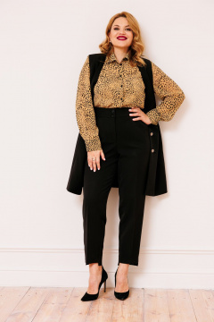 Классические брюки из костюмной ткани с эко-кожаными деталями AMUAR 1020 черный - фото 4