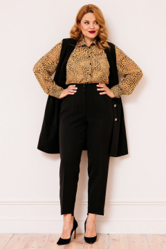 Классические брюки из костюмной ткани с эко-кожаными деталями AMUAR 1020 черный - фото 3