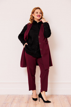 Классические брюки из костюмной ткани с эко-кожаными вставками AMUAR 1020-2 бордовый - фото 2