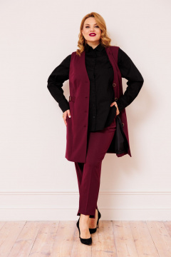 Классические брюки из костюмной ткани с эко-кожаными вставками AMUAR 1020-2 бордовый - фото 4