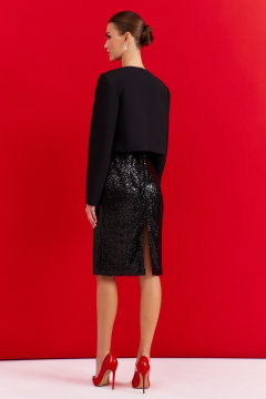 Нарядный костюм из текстиля: жакет и платье с разрезом DILIA 0907 черный - фото 2