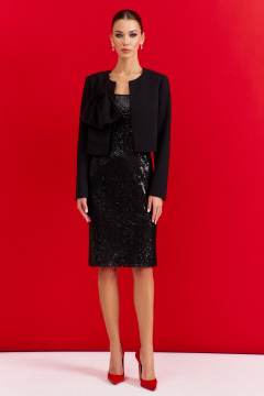 Нарядный костюм из текстиля: жакет и платье с разрезом DILIA 0907 черный - фото 1