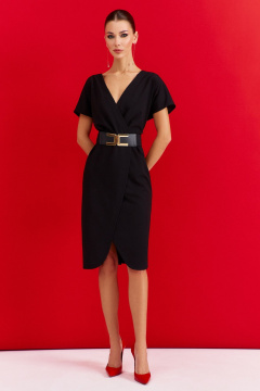 Платье нарядное полуприлегающего силуэта с поясом DILIA 0910 черный - фото 1