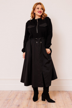 Платье на каждый день свободного силуэта с разрезом AMUAR 1018-1 черный - фото 5