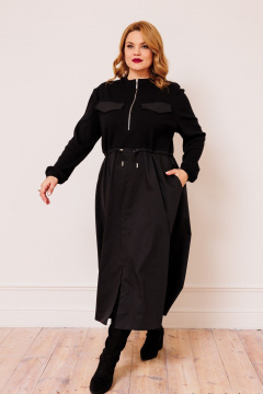 Платье на каждый день свободного силуэта с разрезом AMUAR 1018-1 черный - фото 4