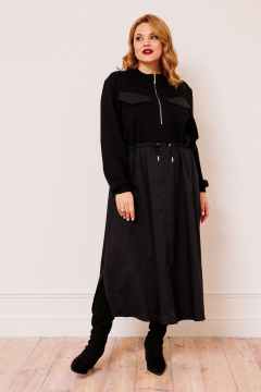 Платье на каждый день свободного силуэта с разрезом AMUAR 1018-1 черный - фото 3