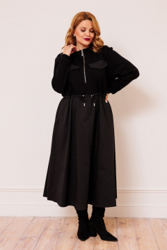 Платье на каждый день свободного силуэта с разрезом AMUAR 1018-1 черный - фото 2