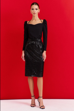 Комплект из топа и юбки из трикотажа с разрезом DILIA 0916 черный - фото 1