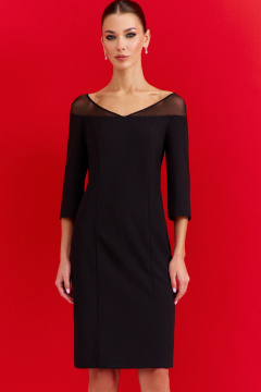 Платье нарядное полуприлегающего силуэта с сетчатым верхом DILIA 0914 черный - фото 2