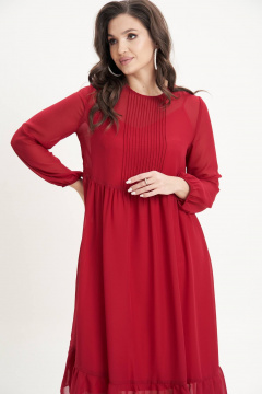 Красное платье из шифона с воланом и сборками в стиле повседневный Fantazia Mod 4771 малина - фото 3