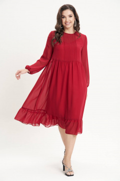 Красное платье из шифона с воланом и сборками в стиле повседневный Fantazia Mod 4771 малина - фото 1