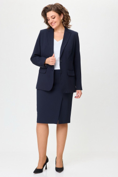 Комплект жакет и юбка прямого силуэта из текстиля БелЭльСтиль 205-2_80_22+603-2_48_22 синий_однотон - фото 3