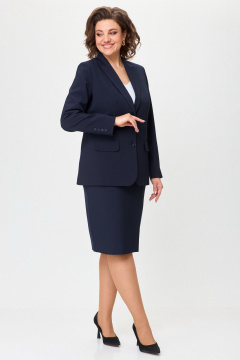 Комплект жакет и юбка прямого силуэта из текстиля БелЭльСтиль 205-2_80_22+603-2_48_22 синий_однотон - фото 2