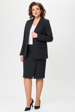 Комплект жакет и юбка в стиле деловой классики БелЭльСтиль 205-2_80_22+603-2_48_22 черный_однотон - фото 5