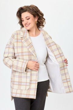 Молочное полупальто оверсайз с карманами БелЭльСтиль 841-1_94_22 молочная_клетка - фото 5