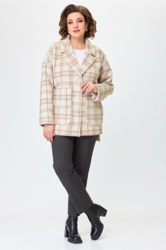 Молочное полупальто оверсайз с карманами БелЭльСтиль 841-1_94_22 молочная_клетка - фото 4