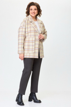 Молочное полупальто оверсайз с карманами БелЭльСтиль 841-1_94_22 молочная_клетка - фото 3