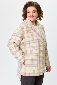 Молочное полупальто оверсайз с карманами БелЭльСтиль 841-1_94_22 молочная_клетка - фото 2