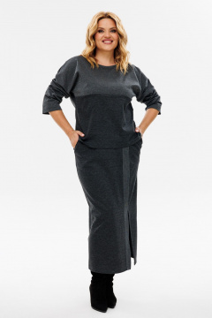 Костюм из вискозного трикотажа джемпер и юбка длинная Michel chic 1393 графит,люрекс - фото 3