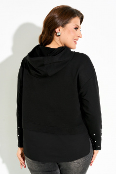 Черный трикотажный джемпер с капюшоном и декоративными бусинами IVA 1636 - фото 2