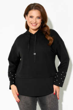 Черный трикотажный джемпер с капюшоном и декоративными бусинами IVA 1636 - фото 1