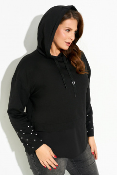 Черный трикотажный джемпер с капюшоном и декоративными бусинами IVA 1636 - фото 5