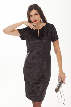 Платье из велюра с V-образным вырезом и разрезом для вечерних выходов Твой имидж 1994 чёрный - фото 4