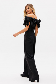 Палаццо из костюмной ткани с лампасами из атласа для нарядных образов EOLA 2530 черный - фото 2