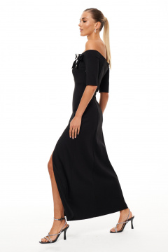 Платье вечернее с открытыми плечами из трикотажа нарядное Панда 206880w черный - фото 4