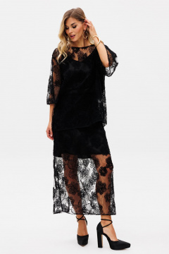 Комплект блузка и юбка из текстиля с цветочной аппликацией EOLA 2762 черный - фото 5