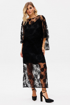Комплект блузка и юбка из текстиля с цветочной аппликацией EOLA 2762 черный - фото 1