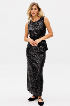 Юбка миди с пайетками и шлицей на спине EOLA 2759 черный - фото 2
