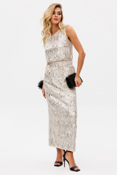 Юбка из трикотажа с пайетками и шлицей сзади EOLA 2759 молочный - фото 2
