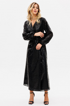 Платье из атласа с принтом и ремнем на талии EOLA 2752 черный_принт - фото 5