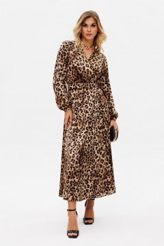 Платье с анималистичным принтом и складками миди EOLA 2750 бежевый-леопард - фото 2