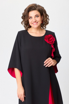 Нарядное расклешённое платье с отделкой и разрезом БАГРЯНИЦА 3154 черный+красный - фото 5