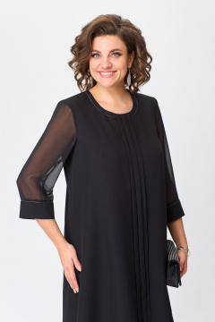 Элегантное платье А-силуэта с шифоновыми вставками БАГРЯНИЦА 5080 черный - фото 5