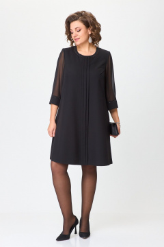 Элегантное платье А-силуэта с шифоновыми вставками БАГРЯНИЦА 5080 черный - фото 3